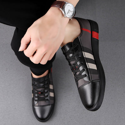 Velbrant™ LuxeStripe Leather Sneakers – Smart-Casual Peas Dress Shoes