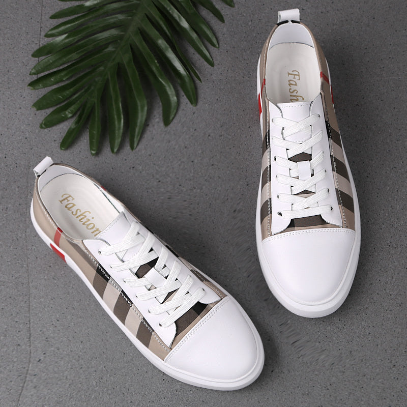 Velbrant™ LuxeStripe Leather Sneakers – Smart-Casual Peas Dress Shoes